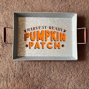 Brand new harvest ready pumpkin tray metal wood handles fall autumn Thanksgiving